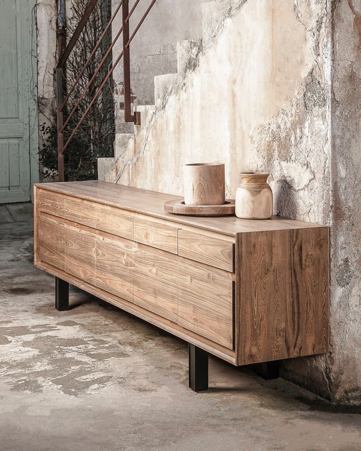 Sideboard Lox 257x74x45 teak/iron legs