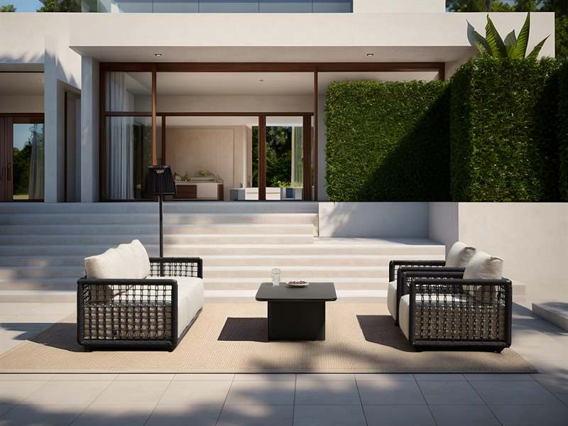 Outdoor 3-seater Santa Ana L219xD84xH77cm Anthracite alu - fabric beige