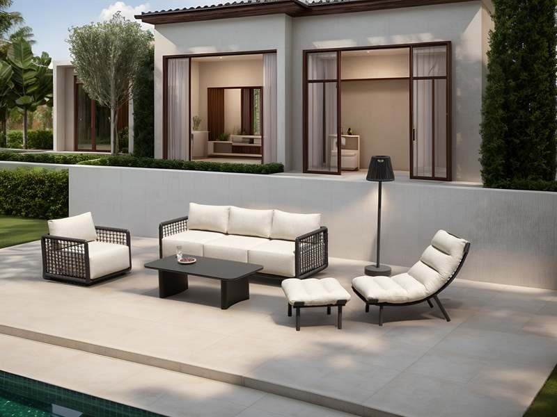 Outdoor 3-seater Santa Ana L219xD84xH77cm Anthracite alu - fabric beige