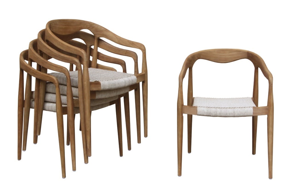 Outdoor chair wishbone teak/rope