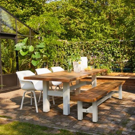Bench Yasmani white alu/teak 300