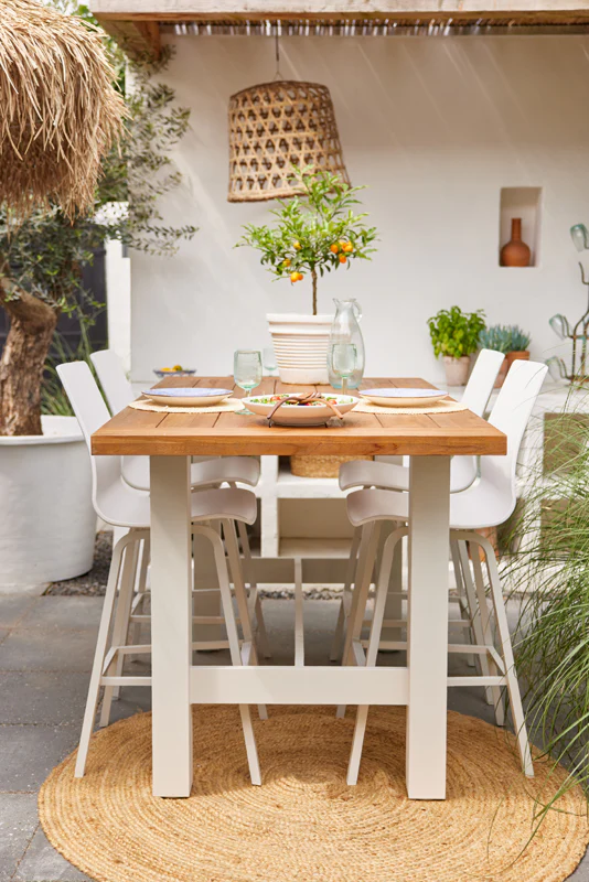 Bar table Yasmani white alu/teak 100x100
