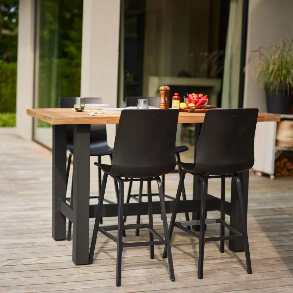 Bar table Yasmani black alu/teak 180x100