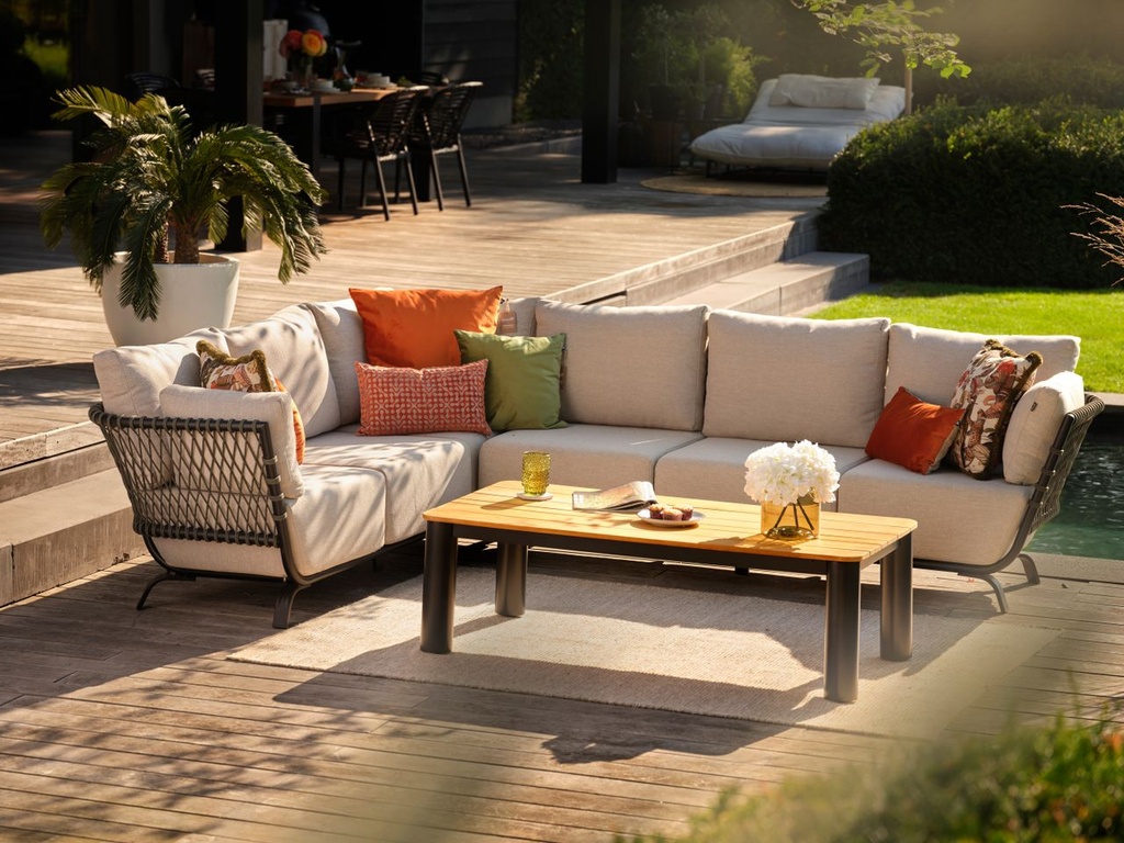 Outdoor loungeset Winston alu&rope  anthracite/fabric beide - coffee table teak