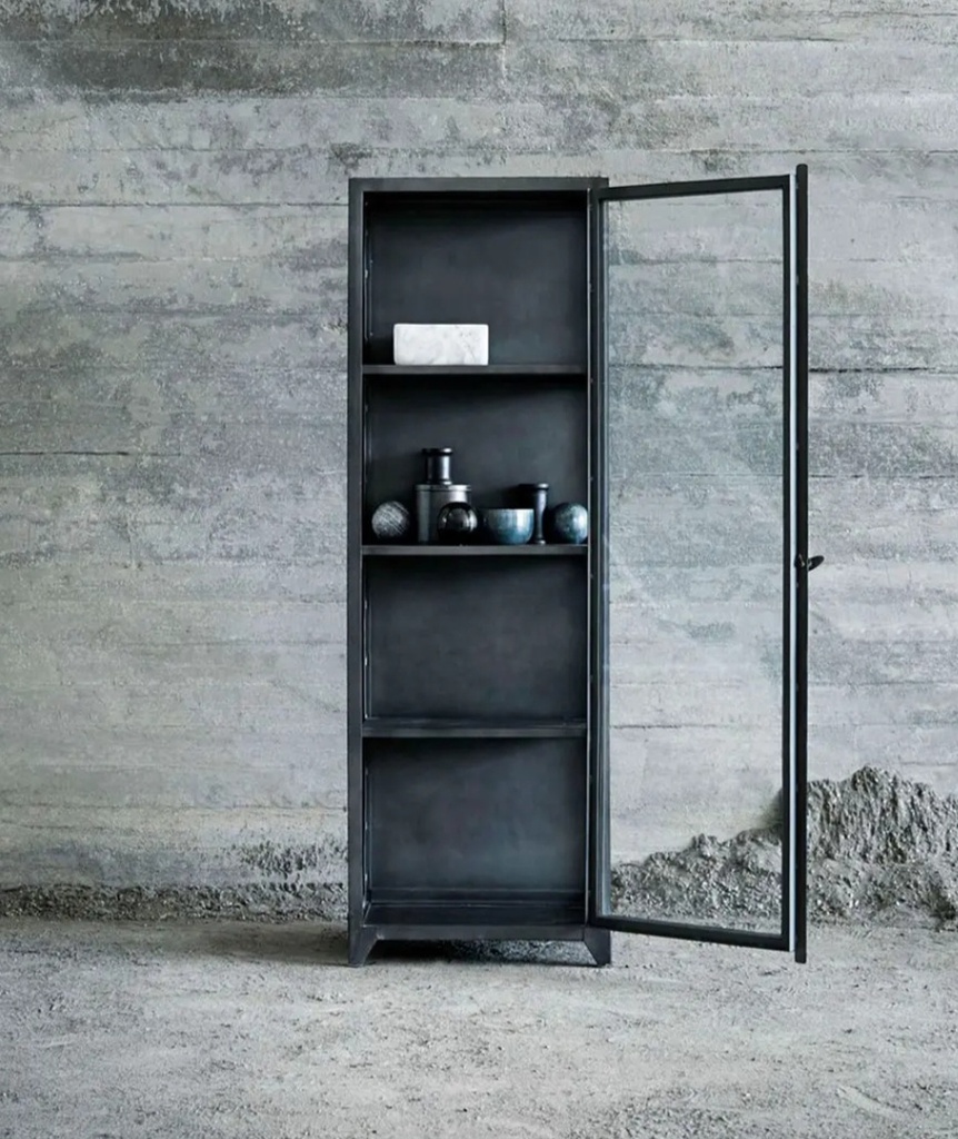 Glass Cabinet 1-door New York black steel/glass 60x40x180cm