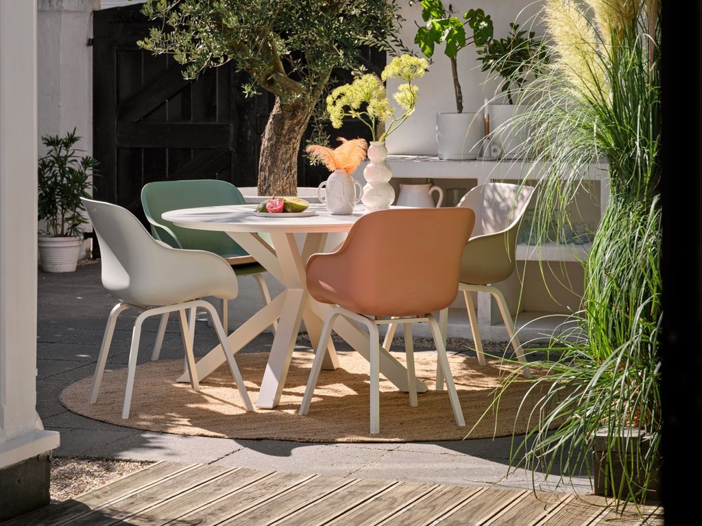 Outdoor dining table Xander round 120cm white/white marble ceramic top