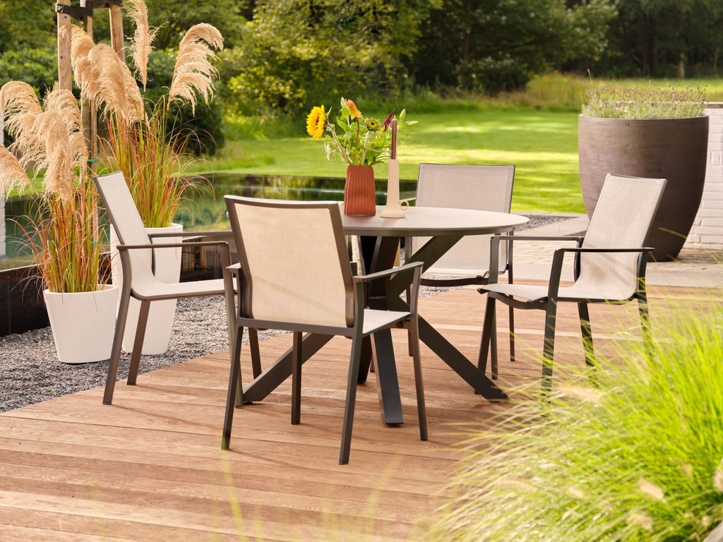 Outdoor dining table Xander round 120cm anthracite/ anthracite marble ceramic