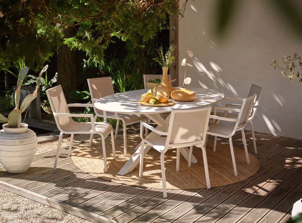 Outdoor dining table Xander Ovale 220x120 white alu/white marble ceramic