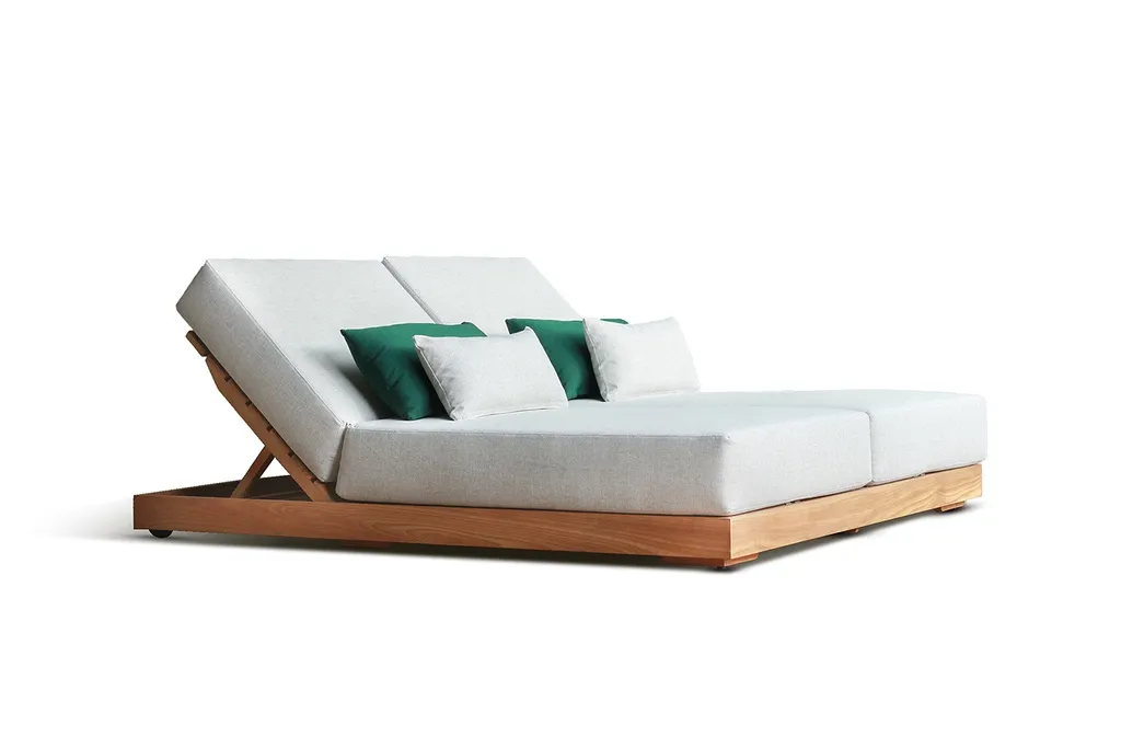 Kos double sunlounger teak+ cushion+ pillows