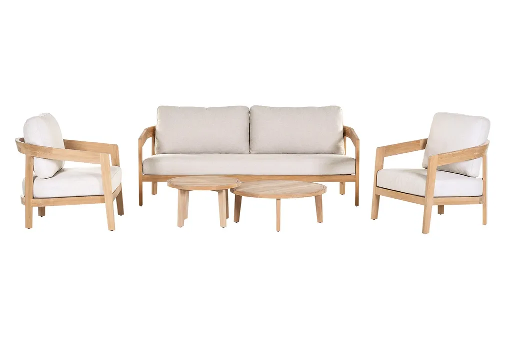 Lecce sofa set teak cushions ecru