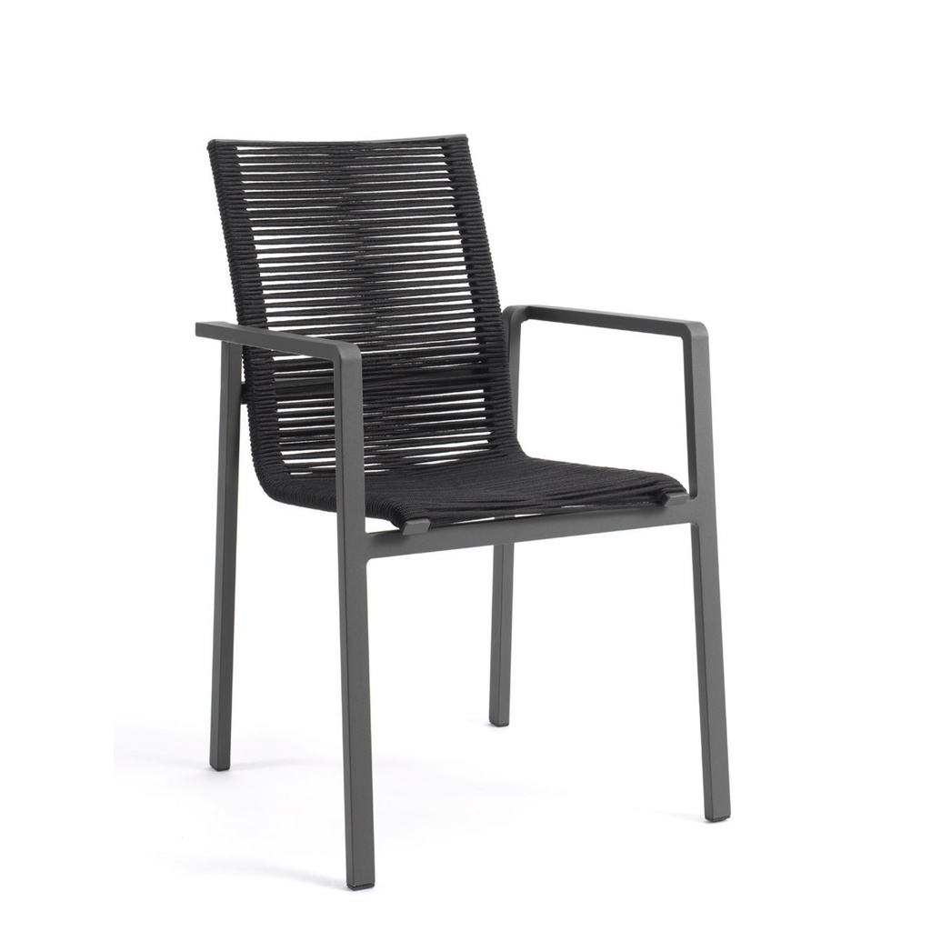 Outdoor dining chair Aruba alu/rope charcoal with teak armrests