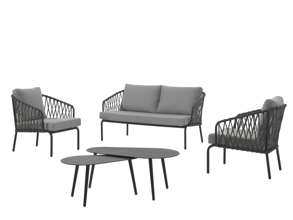 Outdoor loungeset Eden (total set) alu charcoal/rope charcoal
