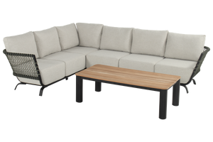 Outdoor loungeset Winston alu&rope  anthracite/fabric beide - coffee table teak