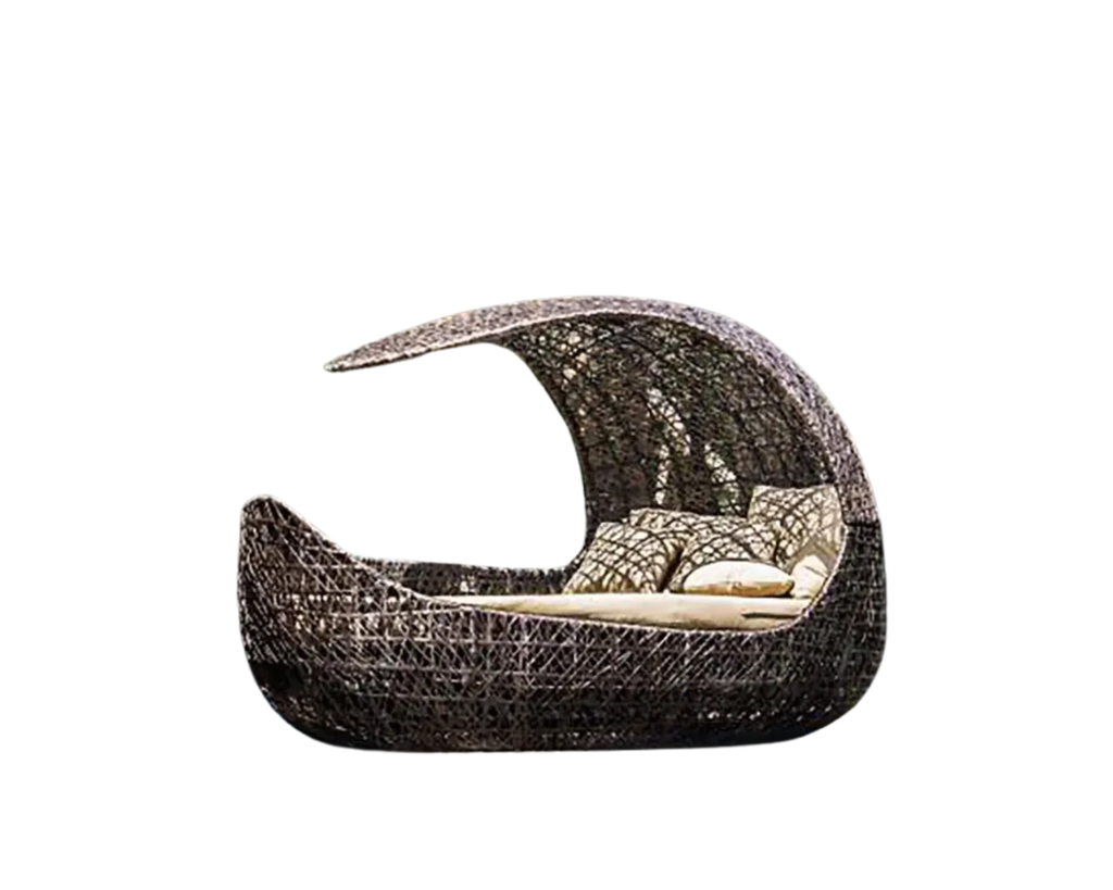 Lounge bed Whale wicker/cushion beige linen  180x140cm