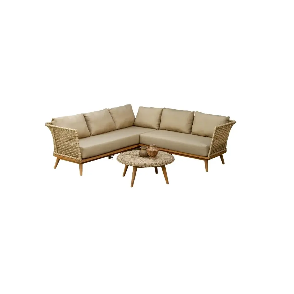 Outdoor lounge corner beige rope/teak