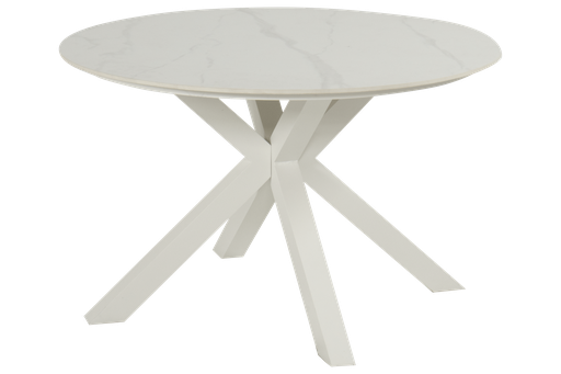 Outdoor dining table Xander round 120cm white alu/white marble ceramic top