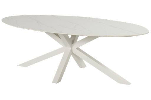 Outdoor dining table Xander Ovale 220x120 white alu/white marble ceramic